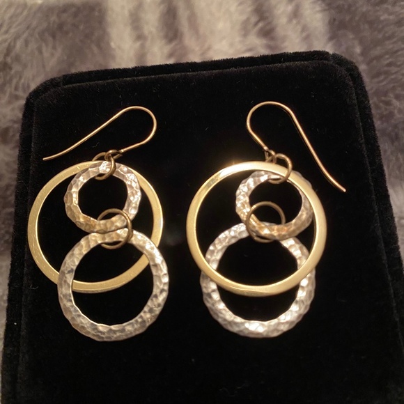 14KT & STERLING CIRCLE EARRINGS 3/4" LONG 1" WIDE SUN VALLEY JEWELRY 3.22 GRAMS - Picture 1 of 4